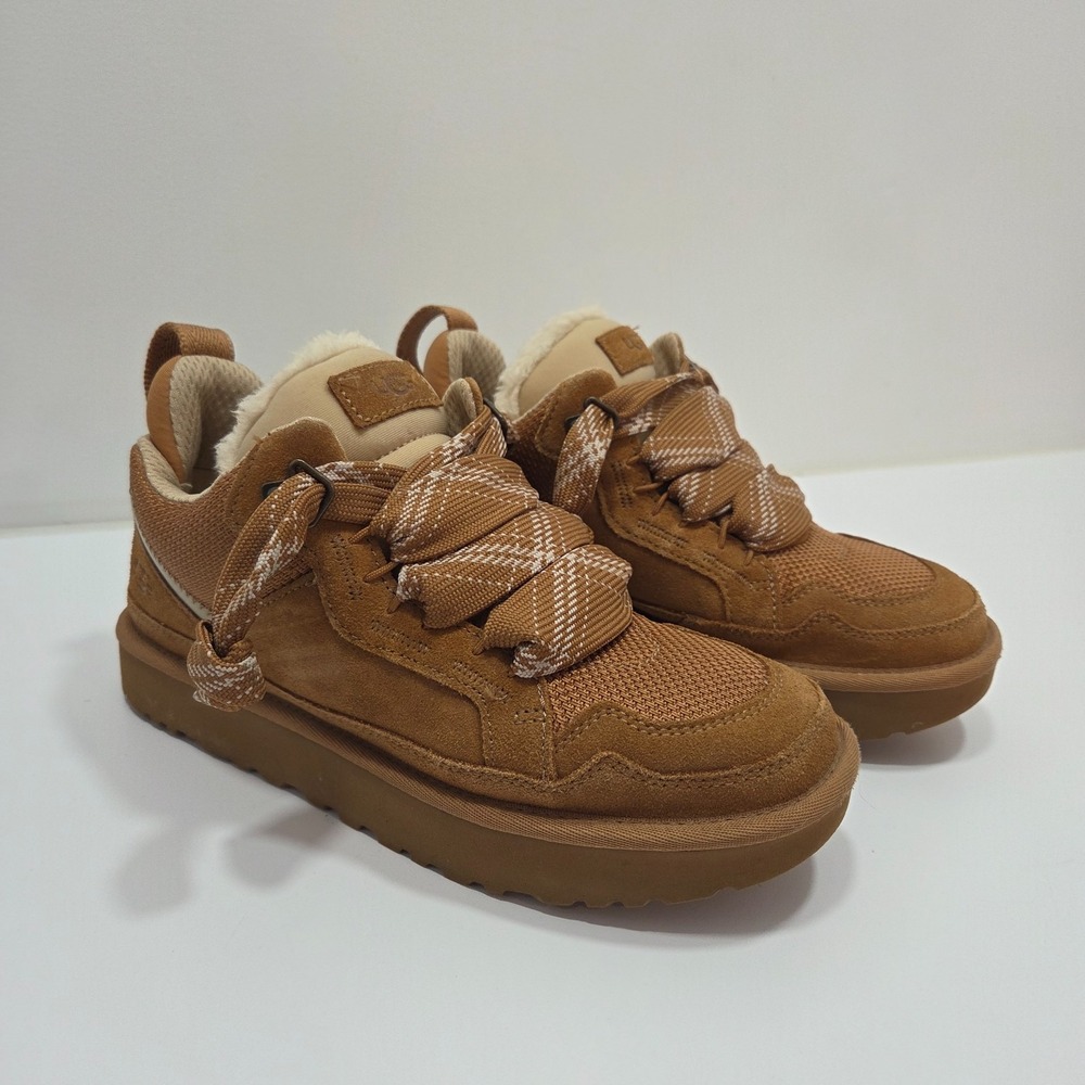 UGG Lowmel Sneaker Chestnut Suede Lace Up Shearling Womens Size 8
